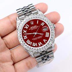 Rolex Custom Imperial Red 5.9CT Diamond Stainless Steel Datejust 126300 Automatic Men's Wristwatch 41 mm