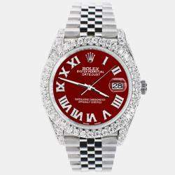 Rolex Custom Imperial Red 5.9CT Diamond Stainless Steel Datejust 126300 Automatic Men's Wristwatch 41 mm
