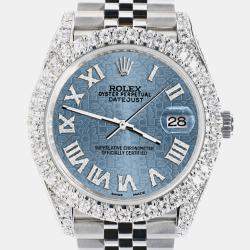 Rolex Custom Ice Blue 5.9CT Diamond Stainless Steel Datejust 126300 Automatic Men's Wristwatch 41 mm