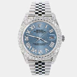 Rolex Custom Ice Blue 5.9CT Diamond Stainless Steel Datejust 126300 Automatic Men's Wristwatch 41 mm