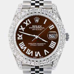 Rolex Custom Chocolate 5.9CT Diamond Stainless Steel Datejust 126300 Automatic Men's Wristwatch 41 mm