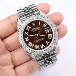Rolex Custom Chocolate 5.9CT Diamond Stainless Steel Datejust 126300 Automatic Men's Wristwatch 41 mm