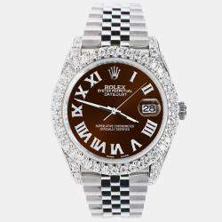 Rolex Custom Chocolate 5.9CT Diamond Stainless Steel Datejust 126300 Automatic Men's Wristwatch 41 mm