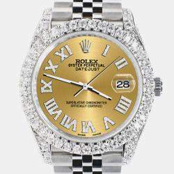 Rolex Custom Champagne 5.9CT Diamond Stainless Steel Datejust 126300 Automatic Men's Wristwatch 41 mm