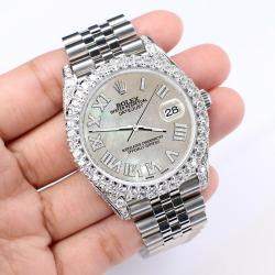 Rolex Custom Champagne MOP 5.9CT Diamond Stainless Steel Datejust 126300 Automatic Men's Wristwatch 41 mm