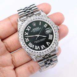 Rolex Custom Black MOP 5.9CT Diamond Stainless Steel Datejust 126300 Automatic Men's Wristwatch 41 mm