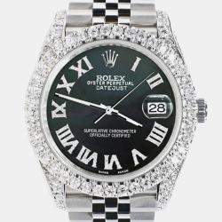 Rolex Custom Black MOP 5.9CT Diamond Stainless Steel Datejust 126300 Automatic Men's Wristwatch 41 mm