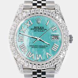 Rolex Custom Aquamarine MOP 5.9CT Diamond Stainless Steel Datejust 126300 Automatic Men's Wristwatch 41 mm