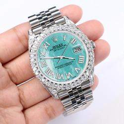Rolex Custom Aquamarine MOP 5.9CT Diamond Stainless Steel Datejust 126300 Automatic Men's Wristwatch 41 mm