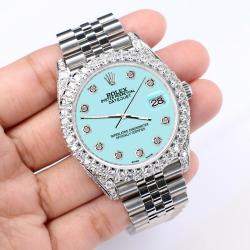 Rolex Custom Aqua Blue 5.9CT Diamond Stainless Steel Datejust 126300 Automatic Men's Wristwatch 41 mm