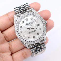 Rolex Custom White MOP 5.9CT Diamond Stainless Steel Datejust 126300 Automatic Men's Wristwatch 41 mm