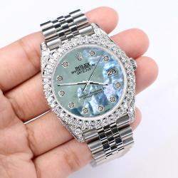 Rolex Custom Tahitian Blue 5.9CT Diamond Stainless Steel Datejust 126300 Automatic Men's Wristwatch 41 mm
