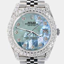 Rolex Custom Tahitian Blue 5.9CT Diamond Stainless Steel Datejust 126300 Automatic Men's Wristwatch 41 mm