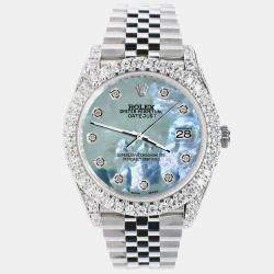 Rolex Custom Tahitian Blue 5.9CT Diamond Stainless Steel Datejust 126300 Automatic Men's Wristwatch 41 mm