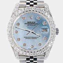 Rolex Custom Sky Blue MOP 5.9CT Diamond Stainless Steel Datejust 126300 Automatic Men's Wristwatch 41 mm