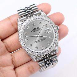 Rolex Custom Silver 5.9CT Diamond Stainless Steel Datejust 126300 Automatic Men's Wristwatch 41 mm
