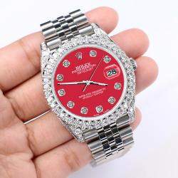 Rolex Custom Scarlet Red 5.9CT Diamond Stainless Steel Datejust 126300 Automatic Men's Wristwatch 41 mm