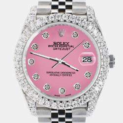 Rolex Custom Pink 5.9CT Diamond Stainless Steel Datejust 126300 Automatic Men's Wristwatch 41 mm
