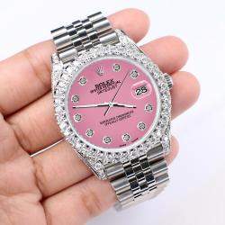 Rolex Custom Pink 5.9CT Diamond Stainless Steel Datejust 126300 Automatic Men's Wristwatch 41 mm