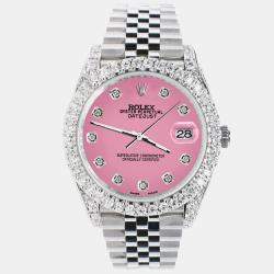 Rolex Custom Pink 5.9CT Diamond Stainless Steel Datejust 126300 Automatic Men's Wristwatch 41 mm