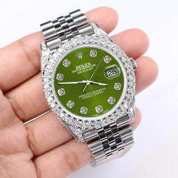 Rolex Custom Royal Green 5.9CT Diamond Stainless Steel Datejust 126300 Automatic Men's Wristwatch 41 mm