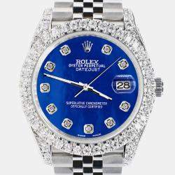 Rolex Custom Royal Blue MOP 5.9CT Diamond Stainless Steel Datejust 126300 Automatic Men's Wristwatch 41 mm