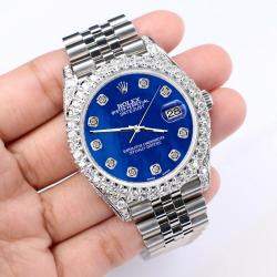 Rolex Custom Royal Blue MOP 5.9CT Diamond Stainless Steel Datejust 126300 Automatic Men's Wristwatch 41 mm