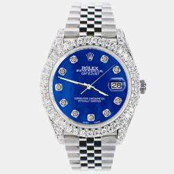 Rolex Custom Royal Blue MOP 5.9CT Diamond Stainless Steel Datejust 126300 Automatic Men's Wristwatch 41 mm