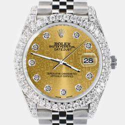 Rolex Custom Champagne 5.9CT Diamond Stainless Steel Datejust 126300 Automatic Men's Wristwatch 41 mm