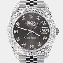 Rolex Custom Rhodium Grey 5.9CT Diamond Stainless Steel Datejust 126300 Automatic Men's Wristwatch 41 mm