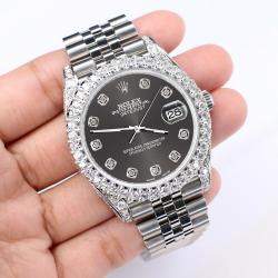 Rolex Custom Rhodium Grey 5.9CT Diamond Stainless Steel Datejust 126300 Automatic Men's Wristwatch 41 mm