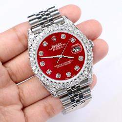 Rolex Custom Red MOP 5.9CT Diamond Stainless Steel Datejust 126300 Automatic Men's Wristwatch 41 mm