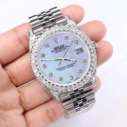 Rolex Custom Purple MOP 5.9CT Diamond Stainless Steel Datejust 126300 Automatic Men's Wristwatch 41 mm
