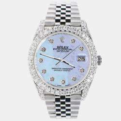 Rolex Custom Purple MOP 5.9CT Diamond Stainless Steel Datejust 126300 Automatic Men's Wristwatch 41 mm
