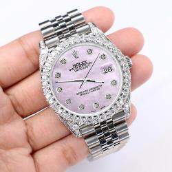 Rolex Custom Pink 5.9CT Diamond Stainless Steel Datejust 126300 Automatic Men's Wristwatch 41 mm