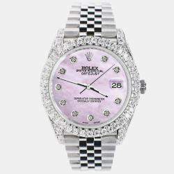 Rolex Custom Pink 5.9CT Diamond Stainless Steel Datejust 126300 Automatic Men's Wristwatch 41 mm