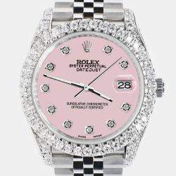 Rolex Custom Orchid Pink 5.9CT Diamond Stainless Steel Datejust 126300 Automatic Men's Wristwatch 41 mm