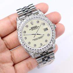 Rolex Custom 5.9CT Diamond Stainless Steel Datejust 126300 Automatic Men's Wristwatch 41 mm