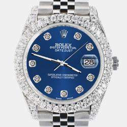 Rolex Custom Cobalt Blue 5.9CT Diamond Stainless Steel Datejust 126300 Automatic Men's Wristwatch 41 mm