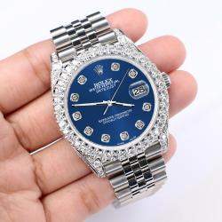 Rolex Custom Cobalt Blue 5.9CT Diamond Stainless Steel Datejust 126300 Automatic Men's Wristwatch 41 mm