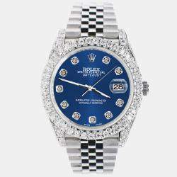 Rolex Custom Cobalt Blue 5.9CT Diamond Stainless Steel Datejust 126300 Automatic Men's Wristwatch 41 mm