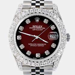 Rolex Custom Maroon Vignette 5.9CT Diamond Stainless Steel Datejust 126300 Automatic Men's Wristwatch 41 mm