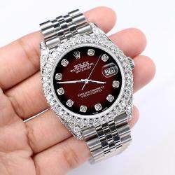 Rolex Custom Maroon Vignette 5.9CT Diamond Stainless Steel Datejust 126300 Automatic Men's Wristwatch 41 mm