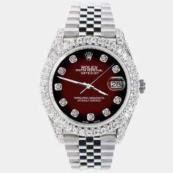 Rolex Custom Maroon Vignette 5.9CT Diamond Stainless Steel Datejust 126300 Automatic Men's Wristwatch 41 mm