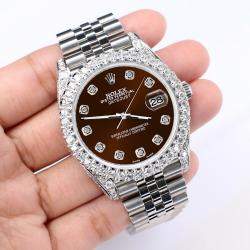 Rolex Custom Chocolate 5.9CT Diamond Stainless Steel Datejust 126300 Automatic Men's Wristwatch 41 mm