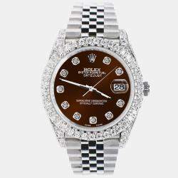 Rolex Custom Chocolate 5.9CT Diamond Stainless Steel Datejust 126300 Automatic Men's Wristwatch 41 mm