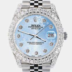 Rolex Custom Blue 5.9CT Diamond Stainless Steel Datejust 126300 Automatic Men's Wristwatch 41 mm