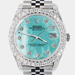 Rolex Custom Aquamarine MOP 5.9CT Diamond Stainless Steel Datejust 126300 Automatic Men's Wristwatch 41 mm