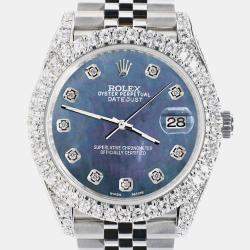Rolex Custom Black 5.9CT Diamond Stainless Steel Datejust 126300 Automatic Men's Wristwatch 41 mm