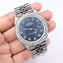 Rolex Custom Black 5.9CT Diamond Stainless Steel Datejust 126300 Automatic Men's Wristwatch 41 mm